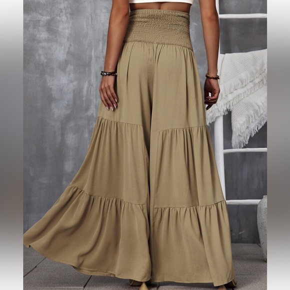 Boho High Waist Smocked Wide Leg Palazzo Pants - Picture 4 of 6